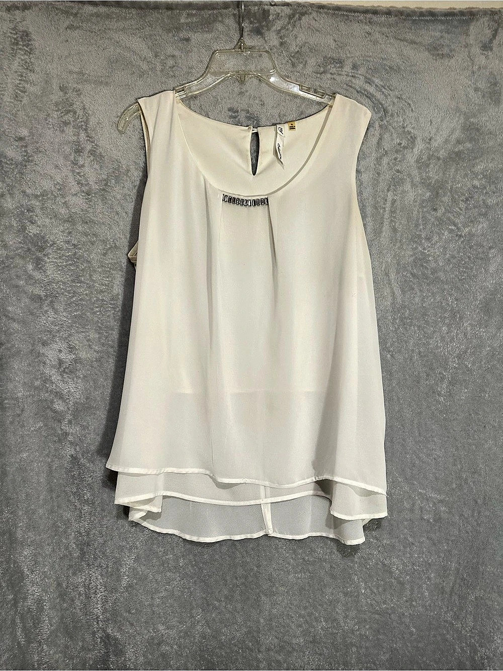 NY Collection Embellished Sleeveless Blouse Cream XL Like New